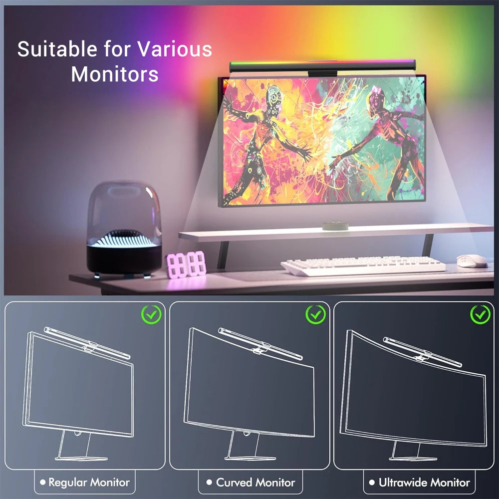 RGB Lightbar Monitor Light Bar LED Screen Hanging Setup Dimming Remote Control for Led Gaming Room Decoration Desk Accesorios